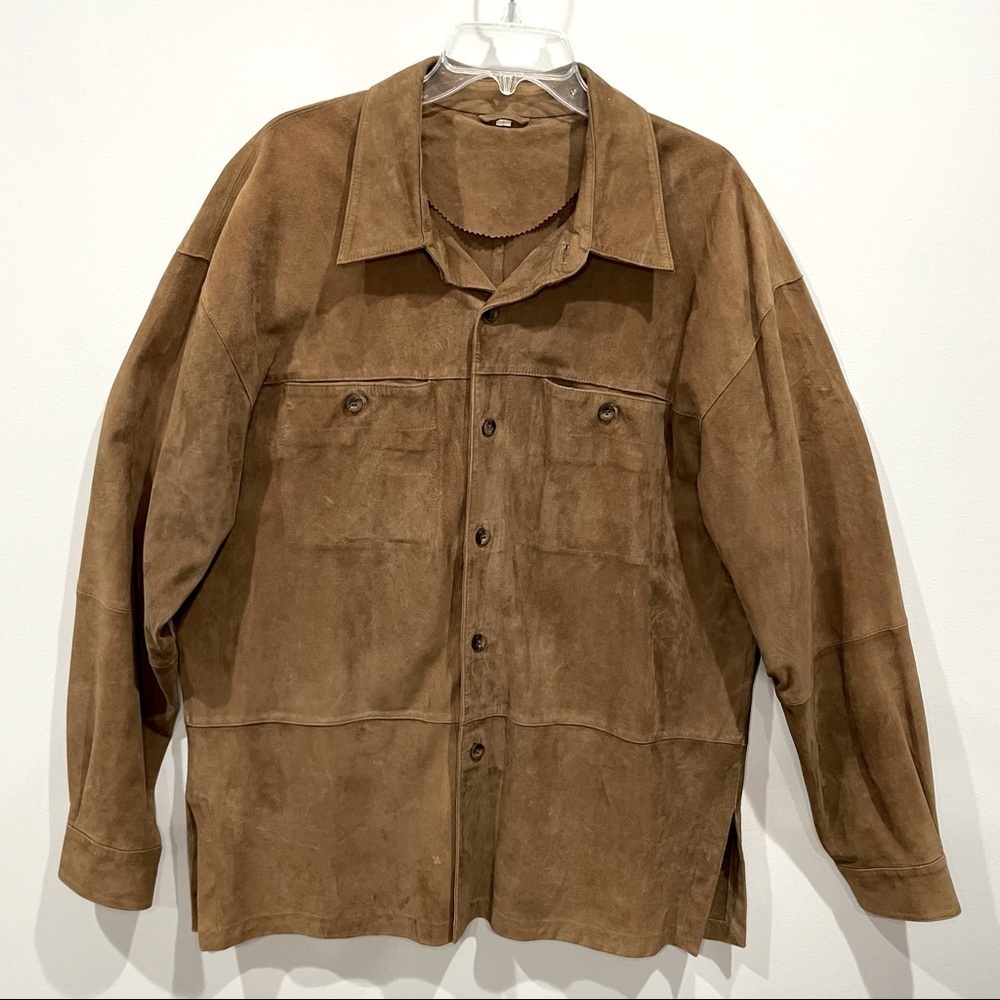 Vintage‎ Oversized Suede Y2K Jacket Tan Boyfriend Button Up Shacket Size L
